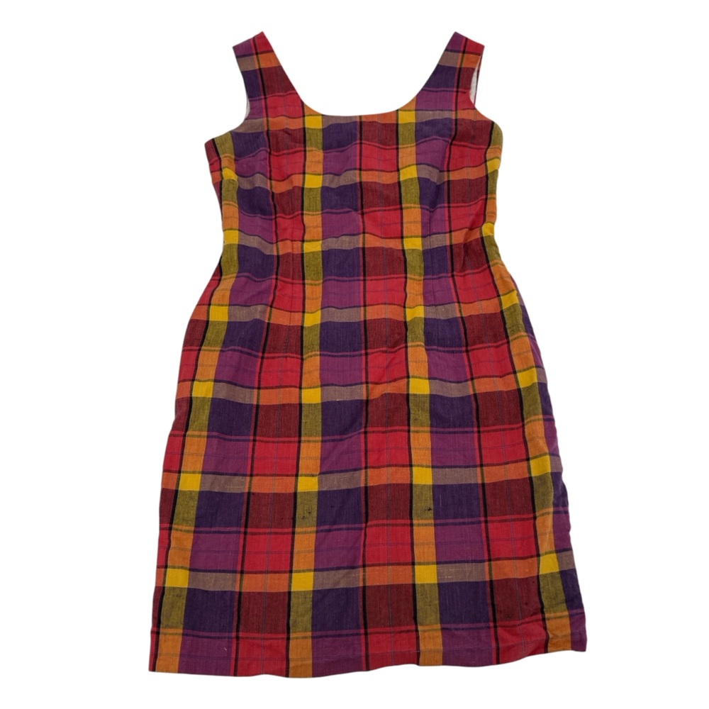 For Pete's Sake Red Yellow Checkered Linen Sleeveless Mini Dress Size 8 Women’s